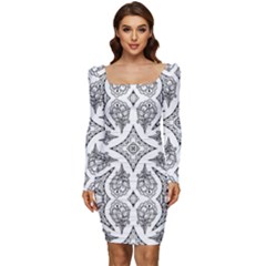 Mandala Women Long Sleeve Ruched Stretch Jersey Dress