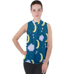 Moon Mock Neck Chiffon Sleeveless Top by nateshop