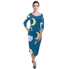 Moon Quarter Sleeve Midi Velour Bodycon Dress by nateshop