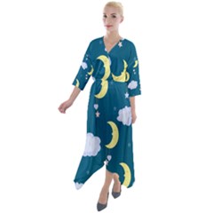 Moon Quarter Sleeve Wrap Front Maxi Dress by nateshop