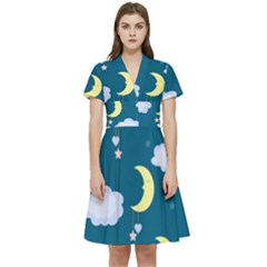 Moon Short Sleeve Waist Detail Dress by nateshop