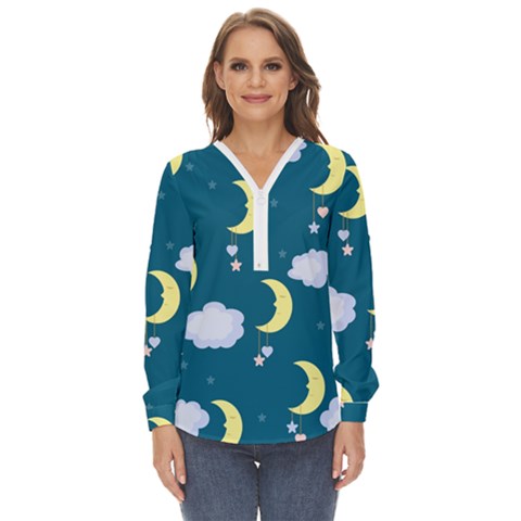 Moon Zip Up Long Sleeve Blouse by nateshop