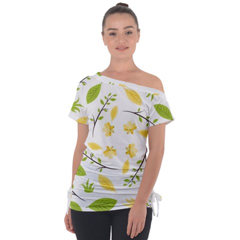 Nature Off Shoulder Tie-up Tee by nateshop