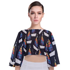 Non-seamless Tie Back Butterfly Sleeve Chiffon Top by nateshop