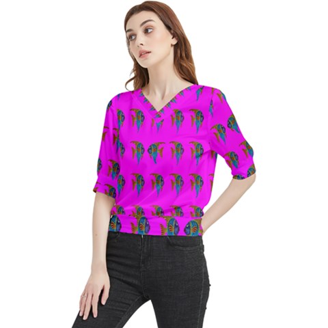 Opposite-way Quarter Sleeve Blouse by nateshop