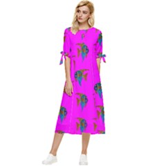 Opposite-way Bow Sleeve Chiffon Midi Dress by nateshop