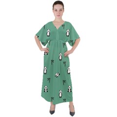 Pandas V-neck Boho Style Maxi Dress by nateshop