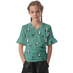 Pandas Kids  V-neck Horn Sleeve Blouse by nateshop