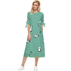 Pandas Bow Sleeve Chiffon Midi Dress by nateshop