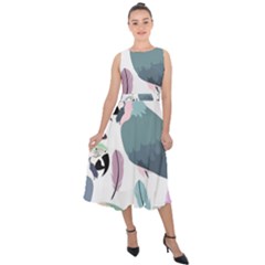 Parrot Midi Tie-back Chiffon Dress by nateshop