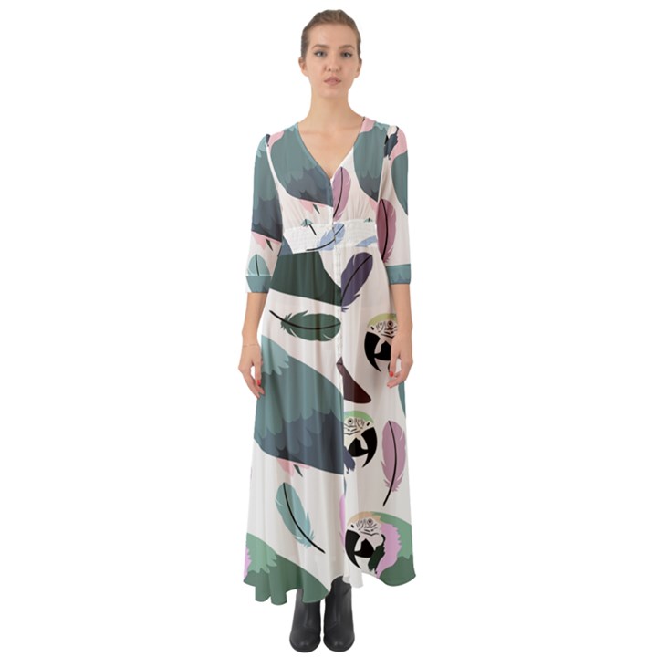 Parrot Button Up Boho Maxi Dress