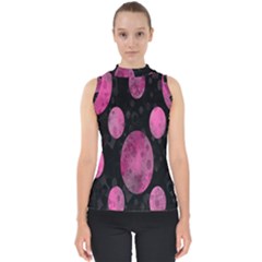 Pattern Circles Mock Neck Shell Top