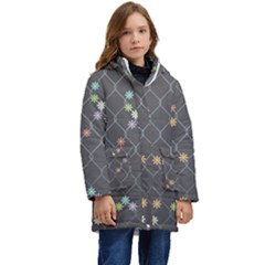 Pattern Flower Kid s Hooded Longline Puffer Jacket by nateshop