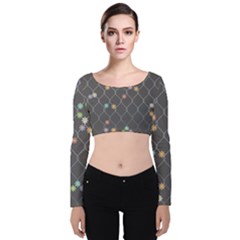 Pattern Flower Velvet Long Sleeve Crop Top by nateshop