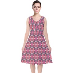 Pattern Motif V-neck Midi Sleeveless Dress  by nateshop