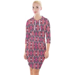 Pattern Motif Quarter Sleeve Hood Bodycon Dress by nateshop