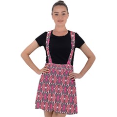 Pattern Motif Velvet Suspender Skater Skirt by nateshop