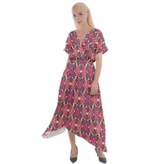 Pattern Motif Cross Front Sharkbite Hem Maxi Dress