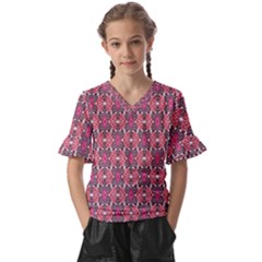 Pattern Motif Kids  V-neck Horn Sleeve Blouse by nateshop