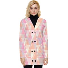 Pattern Triangle Pink Button Up Hooded Coat  by nateshop