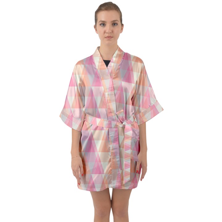 Pattern Triangle Pink Half Sleeve Satin Kimono 