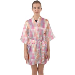 Pattern Triangle Pink Half Sleeve Satin Kimono  by nateshop