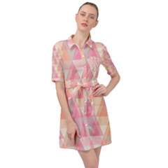 Pattern Triangle Pink Belted Shirt Dress by nateshop