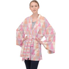 Pattern Triangle Pink Long Sleeve Velvet Kimono  by nateshop