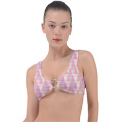 Pattern Triangle Pink Ring Detail Bikini Top by nateshop