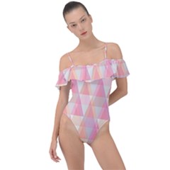 Pattern Triangle Pink Frill Detail One Piece Swimsuit by nateshop