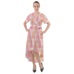 Pattern Triangle Pink Front Wrap High Low Dress by nateshop