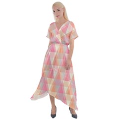 Pattern Triangle Pink Cross Front Sharkbite Hem Maxi Dress by nateshop