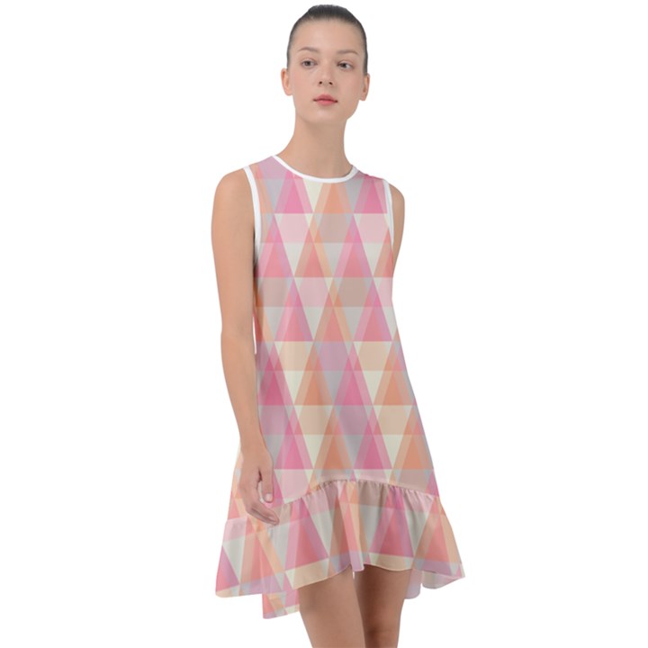 Pattern Triangle Pink Frill Swing Dress