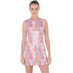 Pattern Triangle Pink Lace Up Front Bodycon Dress by nateshop