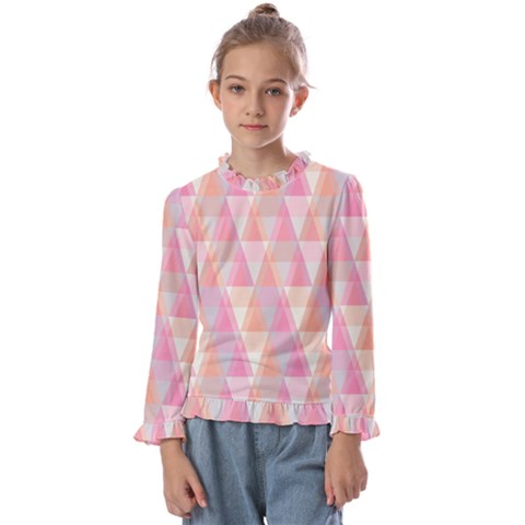 Pattern Triangle Pink Kids  Frill Detail Tee by nateshop