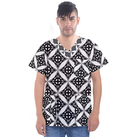 Pattern-black Men s V-neck Scrub Top by nateshop