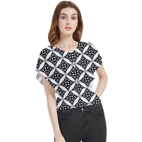 Pattern-black Butterfly Chiffon Blouse by nateshop