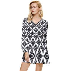 Pattern-black Tiered Long Sleeve Mini Dress by nateshop