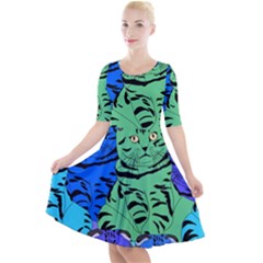 Pattern-cat Quarter Sleeve A-line Dress by nateshop