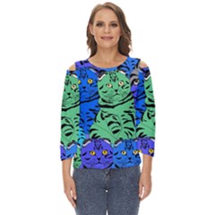 Pattern-cat Cut Out Wide Sleeve Top