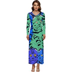 Pattern-cat Long Sleeve Velour Longline Maxi Dress