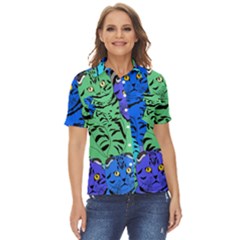 Pattern-cat Women s Short Sleeve Double Pocket Shirt