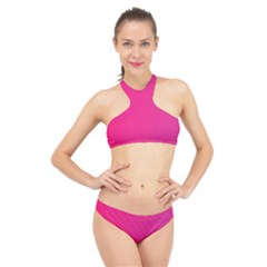 Pattern-pink High Neck Bikini Set by nateshop