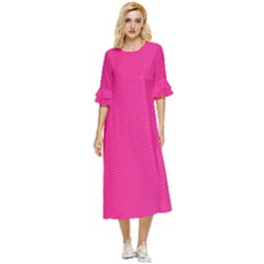 Pattern-pink Double Cuff Midi Dress by nateshop