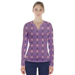 Pattern-puple Box V-neck Long Sleeve Top by nateshop