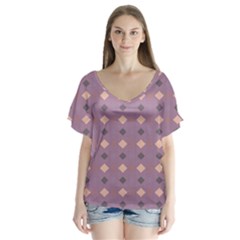 Pattern-puple Box V-neck Flutter Sleeve Top by nateshop