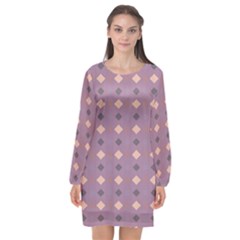 Pattern-puple Box Long Sleeve Chiffon Shift Dress 