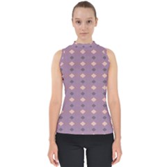 Pattern-puple Box Mock Neck Shell Top by nateshop