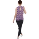 Pattern-puple Box Mock Neck Chiffon Sleeveless Top View2