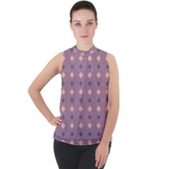 Pattern-puple Box Mock Neck Chiffon Sleeveless Top by nateshop